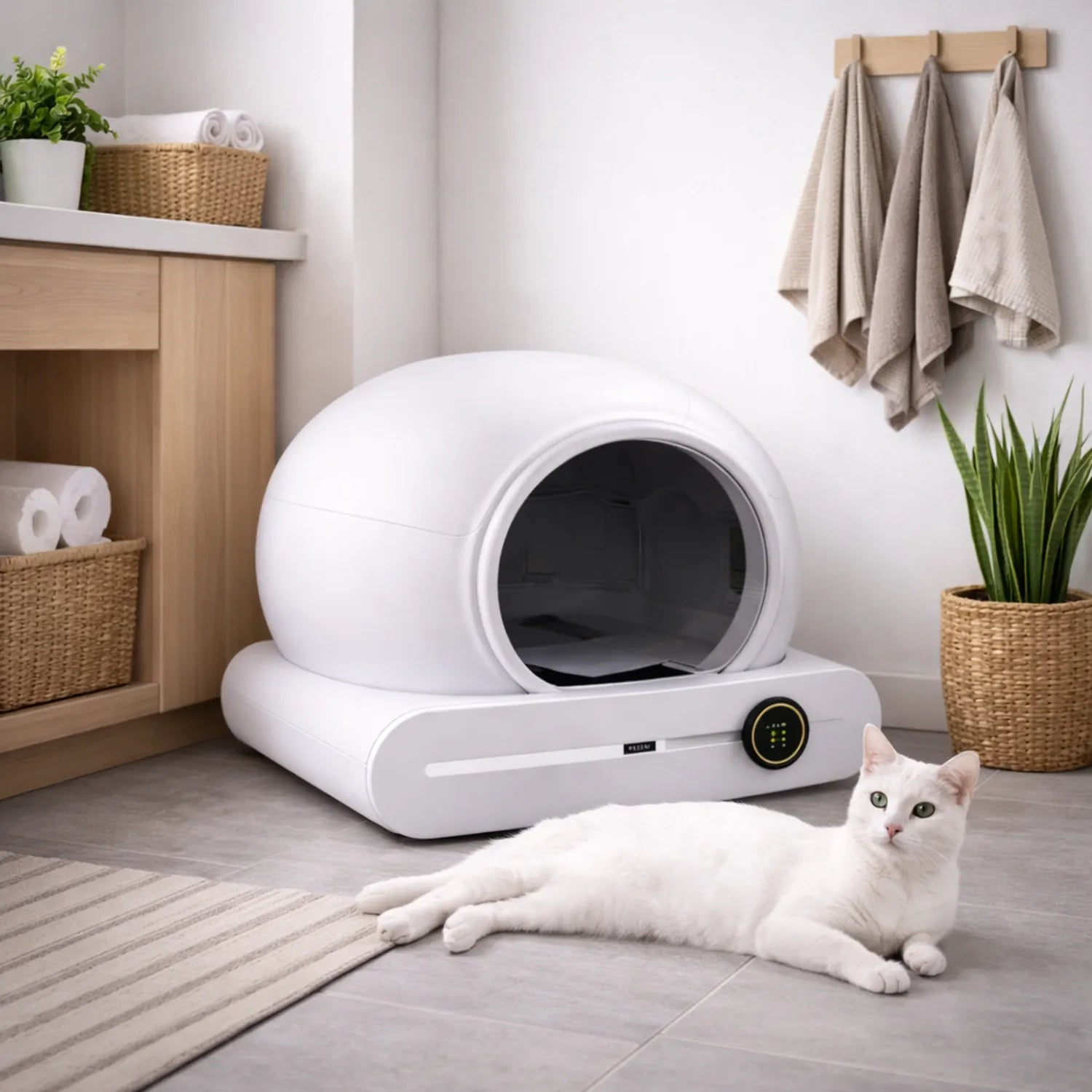 Litière automatique chat connectée 65L - app mobile et suivi du poids