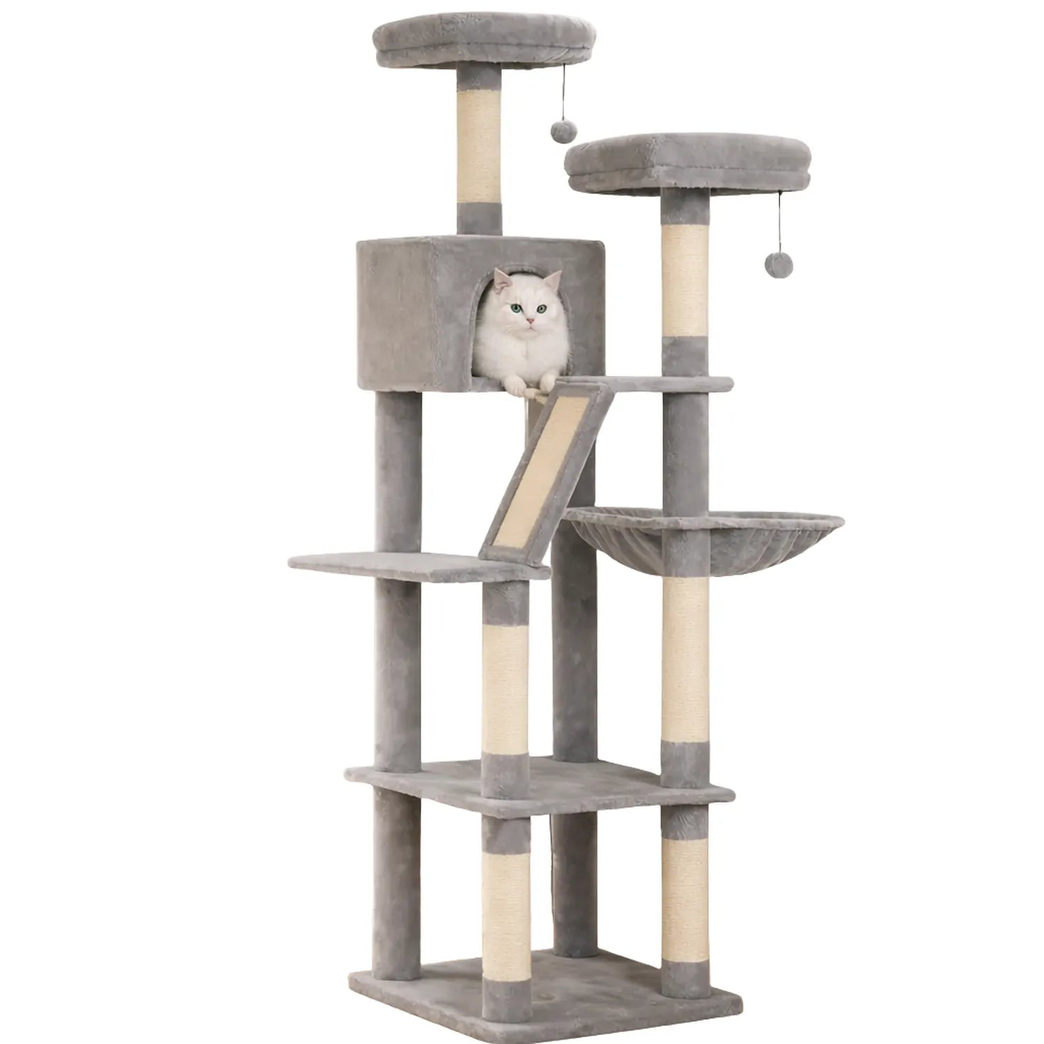Arbre à chat XXL 180 cm multi-niveaux - niches, hamac et griffoirs
