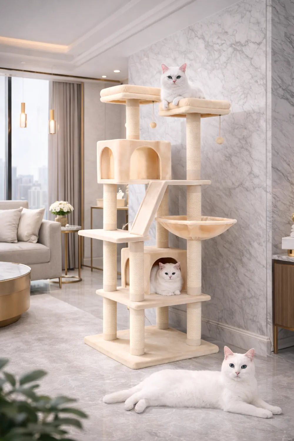 Arbre à chat XXL 180 cm multi-niveaux - niches, hamac et griffoirs