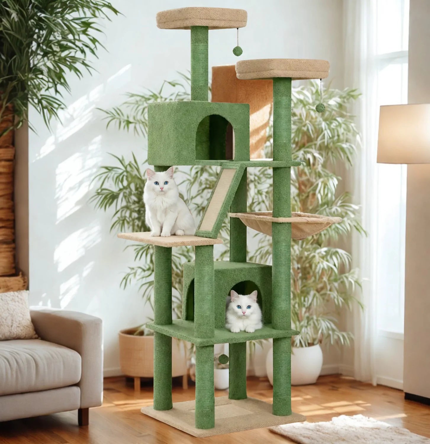 Arbre à chat XXL 180 cm multi-niveaux - niches, hamac et griffoirs