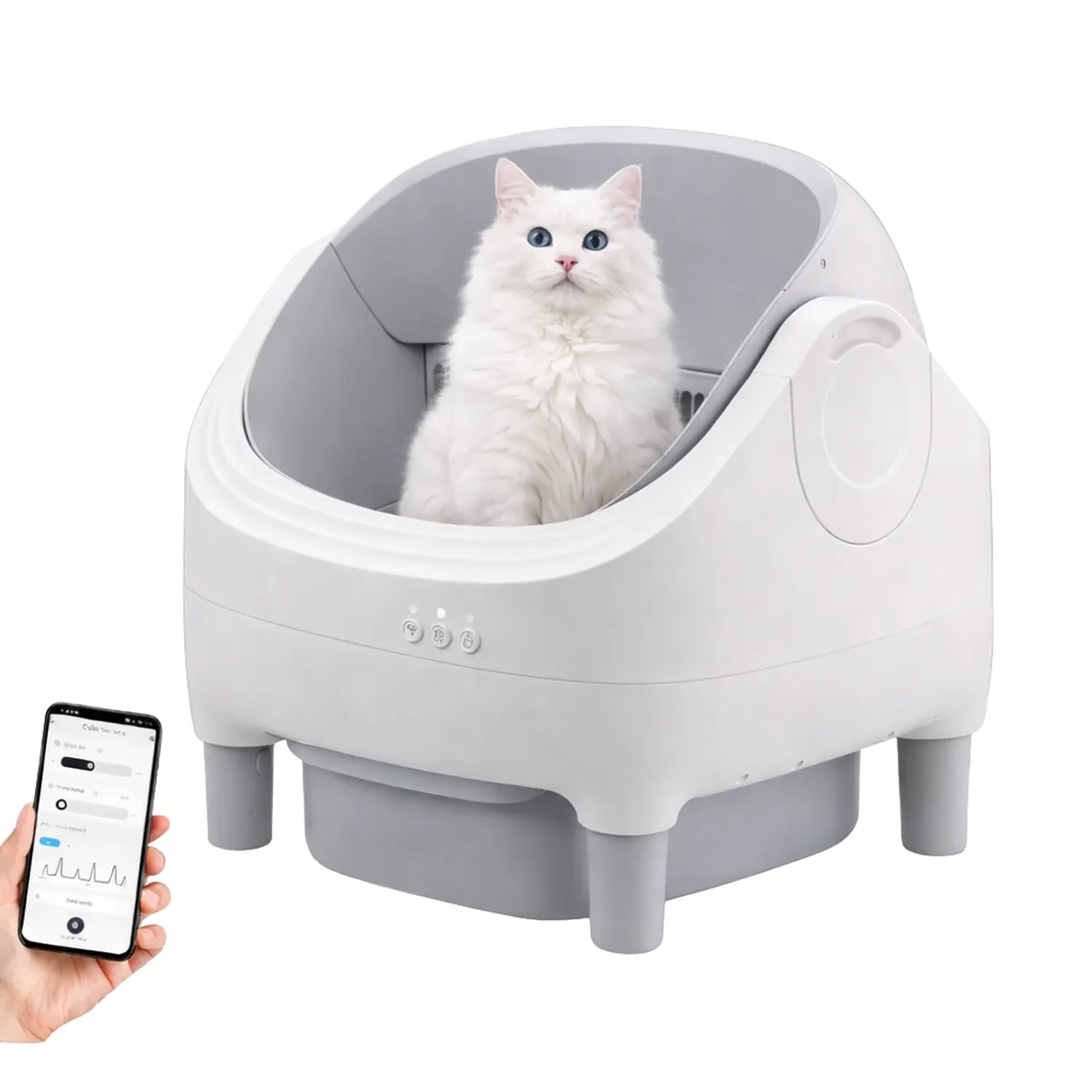 Litière automatique chat ouverte 76L connectée - app mobile et capteurs
