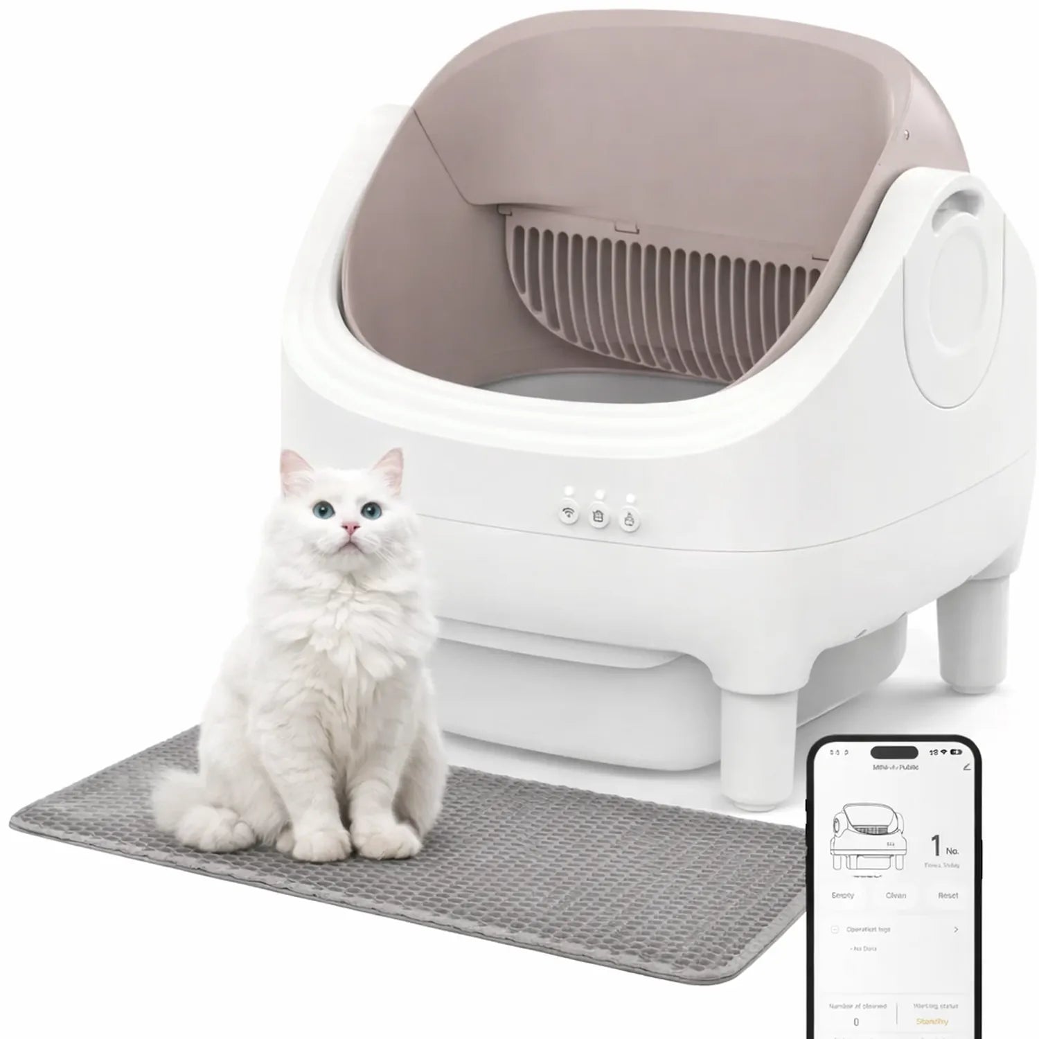 Litière automatique chat ouverte 76L connectée - app mobile et capteurs