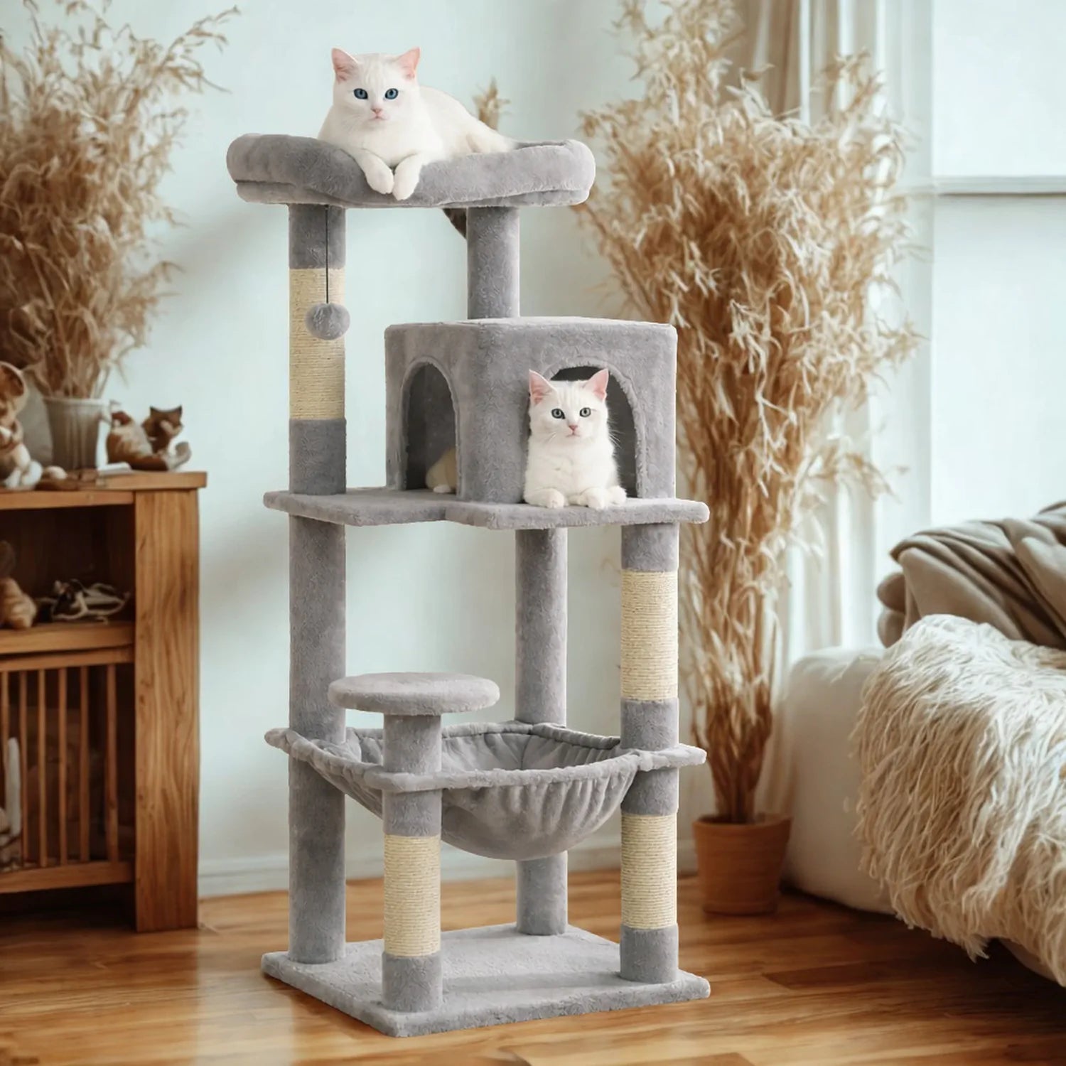 Arbre à chat 116 cm multi-niveaux - hamac, niche et griffoirs