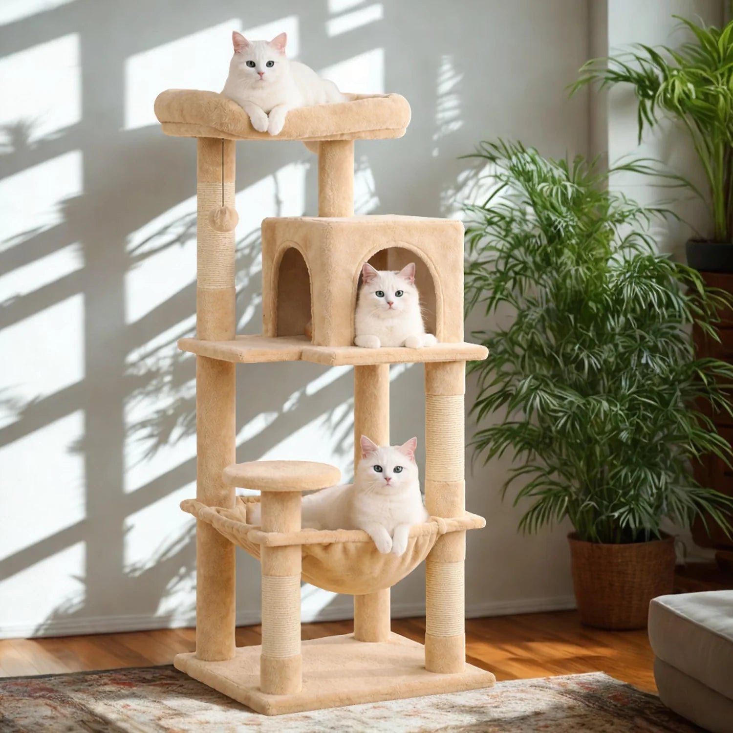 Arbre à chat 116 cm multi-niveaux - hamac, niche et griffoirs