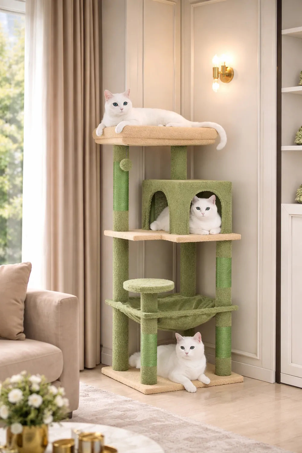 Arbre à chat 116 cm multi-niveaux - hamac, niche et griffoirs
