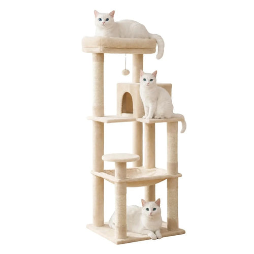 Arbre à chat XL 143 cm multi-niveaux - hamac, niche et plateformes