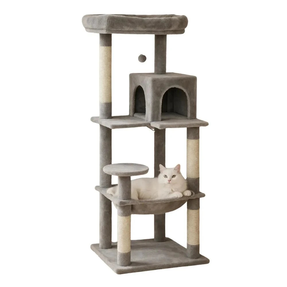 Arbre à chat XL 143 cm multi-niveaux - hamac, niche et plateformes