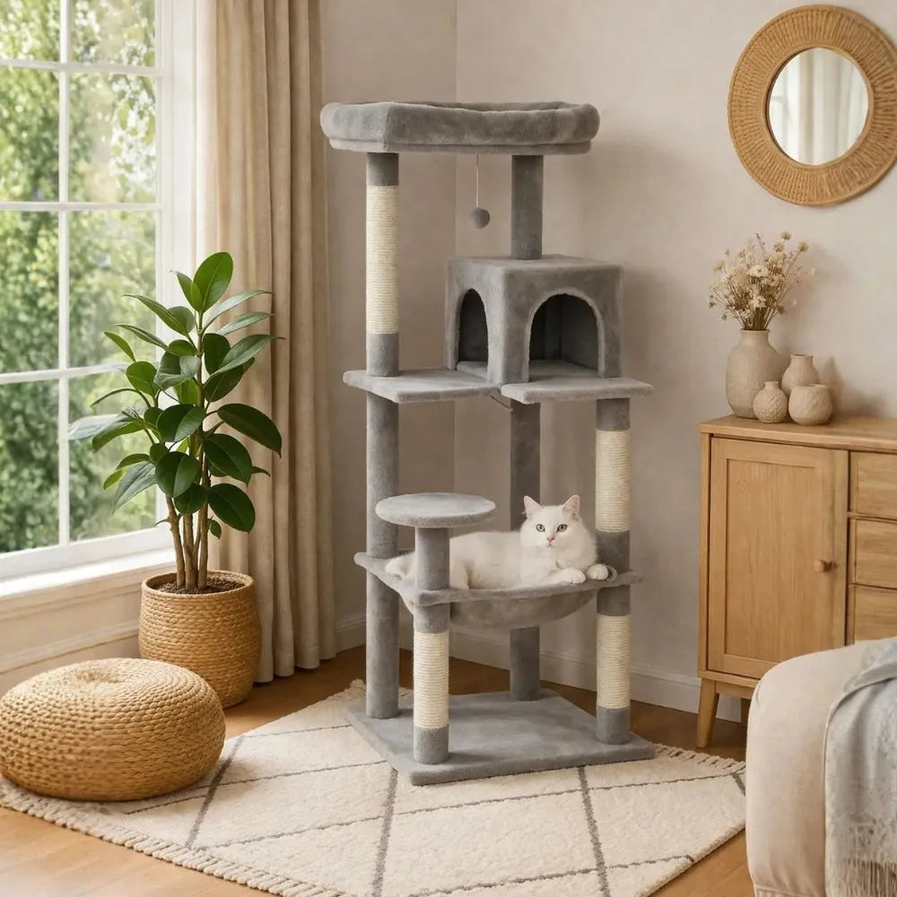 Arbre à chat XL 143 cm multi-niveaux - hamac, niche et plateformes