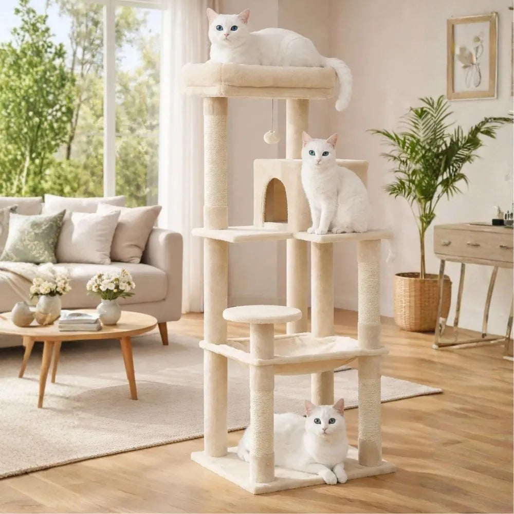 Arbre à chat XL 143 cm multi-niveaux - hamac, niche et plateformes