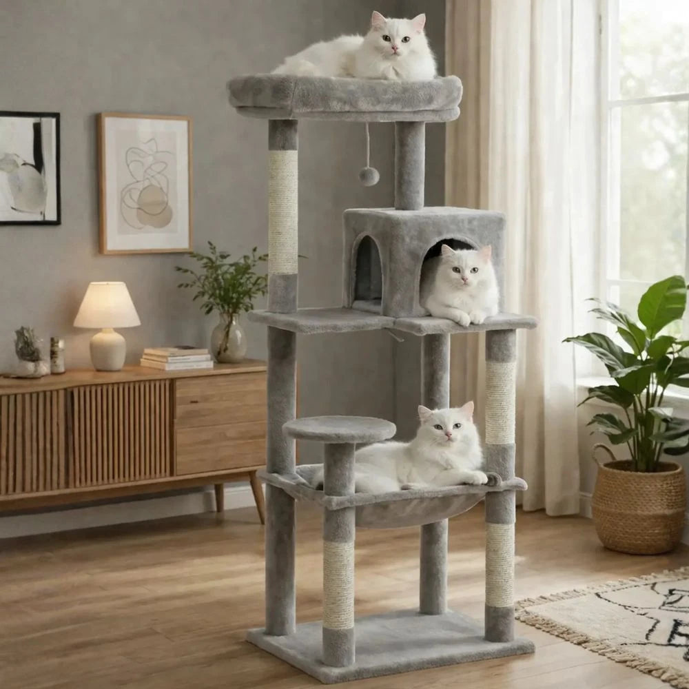 Arbre à chat XL 143 cm multi-niveaux - hamac, niche et plateformes
