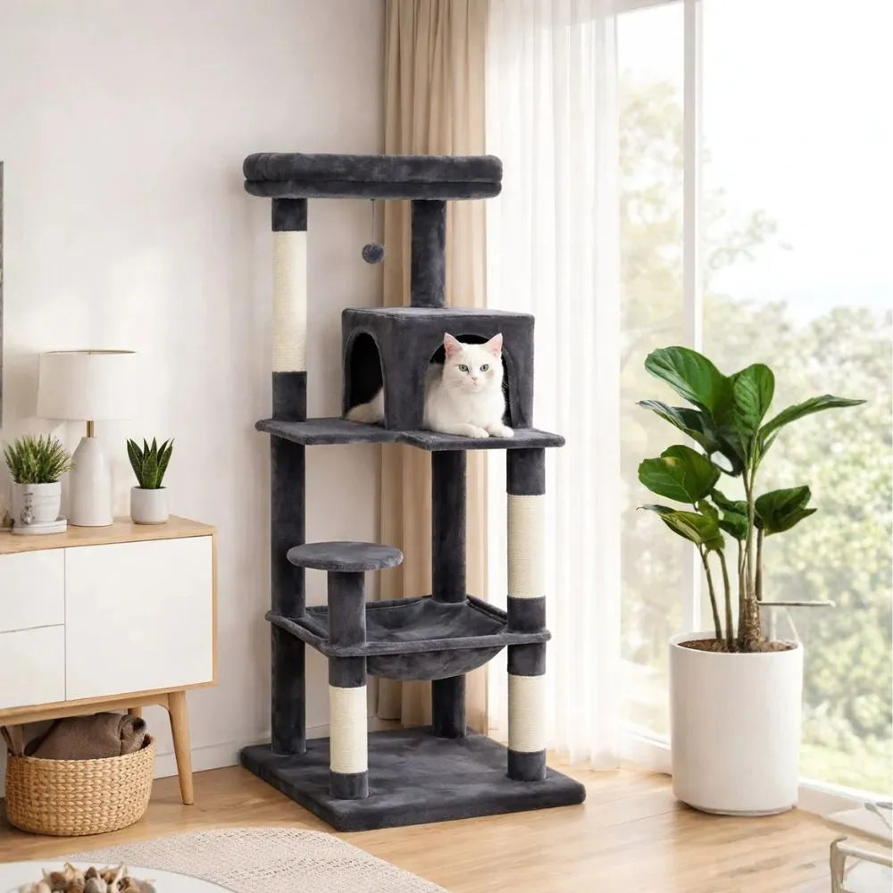 Arbre à chat XL 143 cm multi-niveaux - hamac, niche et plateformes
