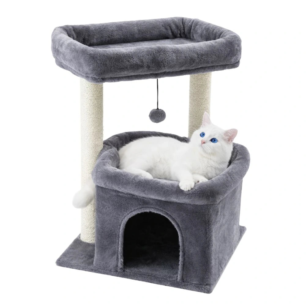 Arbre à chat beige multi-niveaux pour 2 chats - plateformes et zones de repos