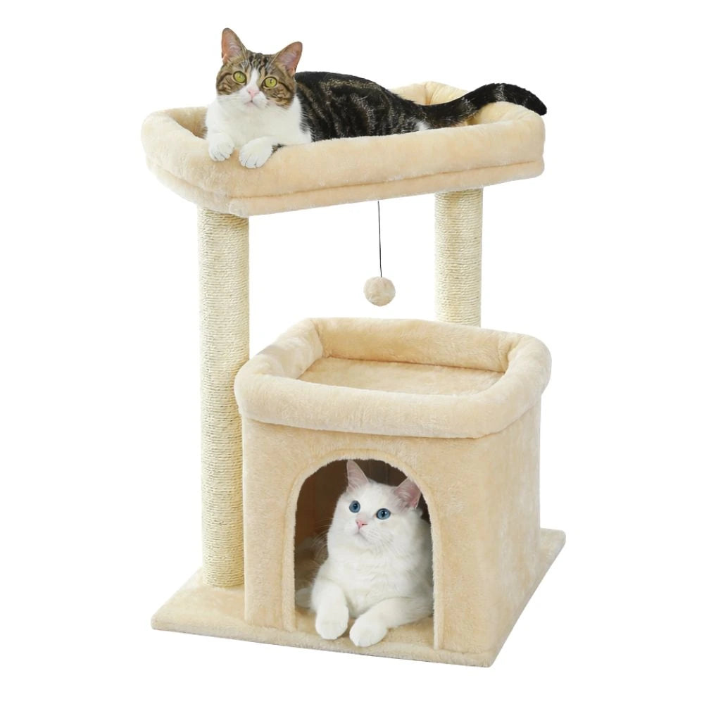 Arbre à chat beige multi-niveaux pour 2 chats - plateformes et zones de repos