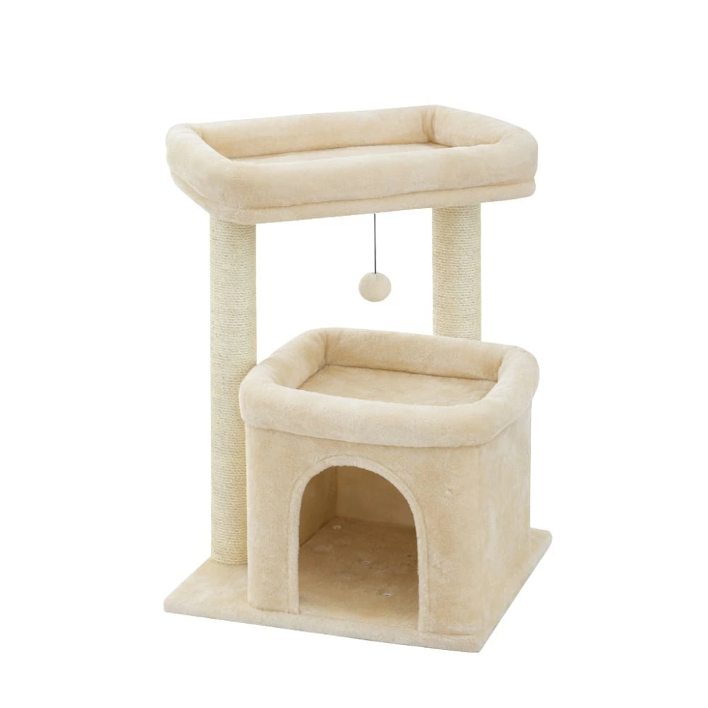 Arbre à chat beige multi-niveaux pour 2 chats - plateformes et zones de repos