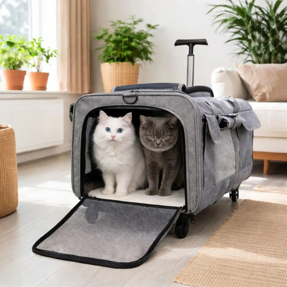 Sac de transport chat à roulettes style valise - confortable et pratique